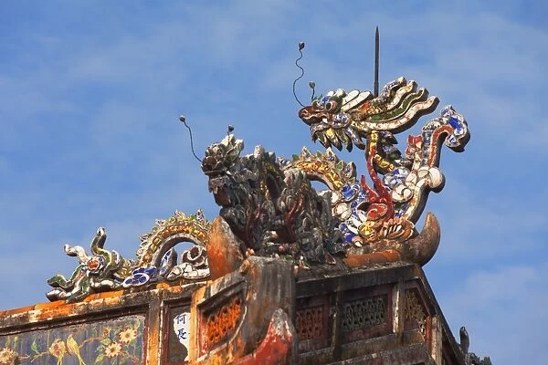 Detail of roof at Tomb of Minh Mang, UNESCO World Heritage Site, Hue, Thua Thien-Hue, Vietnam, Indochina, Southeast Asia, Asia