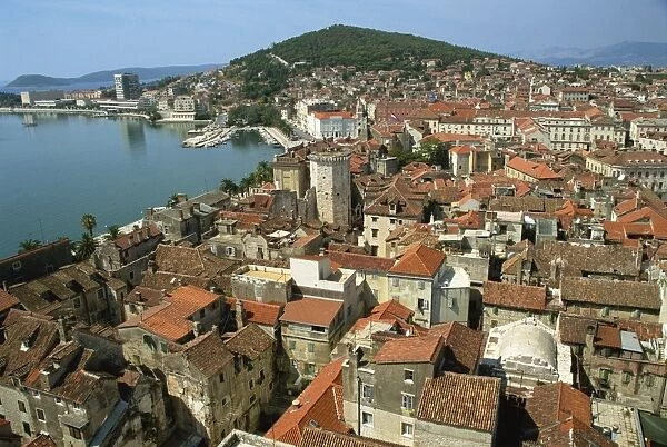 Roofscape of city from belltower, Split, Dalmatia, Croatia, Europe