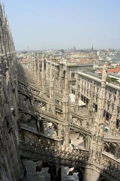 Rooftop spires of Duomo Cathedral and city
