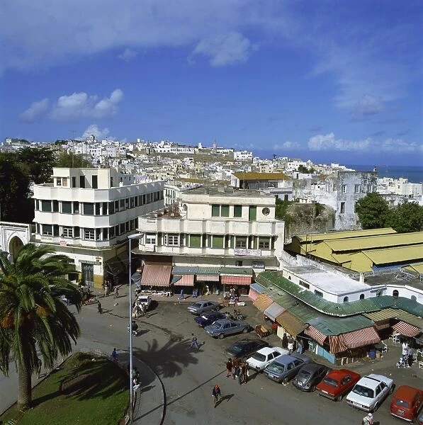 Rooftop view of city and Grand Socco, Tangier, Morocco, North Africa, Africa