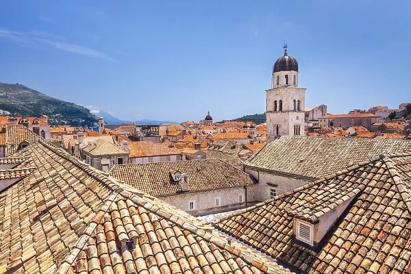 Rooftop view of Franciscan Church, bell tower and Monastery, Dubrovnik Old Town