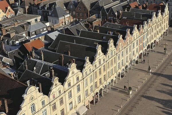 Rooftops and Flemish Baroque facades face onto the Petite Place (Place des Heros), Arras, Nord-Pas de Calais, France, Europe
