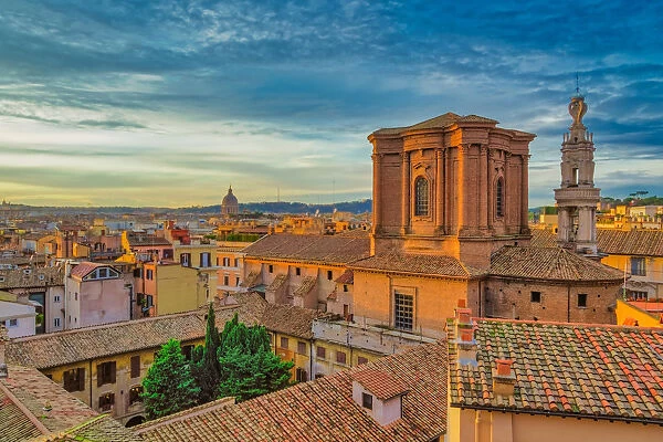 Rooftops landscape panorama with low-rise buildings and Basilica di Sant Andrea
