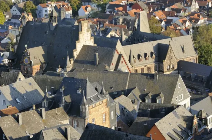 Framed Print : Rooftops of medieval buildings in Marburg, including the Town Hall and Old University, Marburg, Hesse, Germany, Europe Framed Print : Rooftops of medieval buildings in Marburg, including the Town Hall and Old University, Marburg, Hesse, Germany, Europe