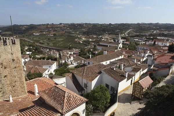 Rooftops in the medieval walled town known as The Wedding City, Obidos, Estremadura, Portugal, Europe