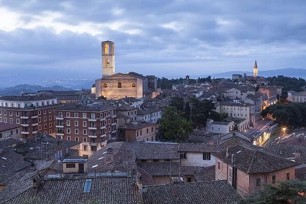 The rooftops of Perugia with the Basilica di San Pietro and Basilica di San Domencio