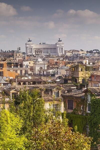 The rooftops of Rome with Il Vittoriano, the monument to Italys first king, Vittorio Emanuelein the background, Rome, Lazio, Italy, Europe
