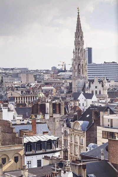 The rooftops and spire of the Town Hall in the background, Brussels, Belgium, Europe
