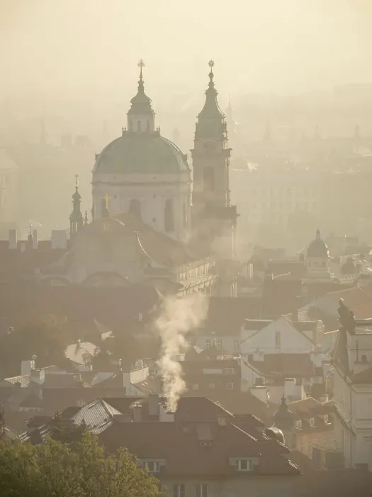 Framed Print : Rooftops and St. Nicholas Church at sunrise from Petrin Hill in autumn, Prague, Czechia (Czech Republic), Europe Framed Print : Rooftops and St. Nicholas Church at sunrise from Petrin Hill in autumn, Prague, Czechia (Czech Republic), Europe