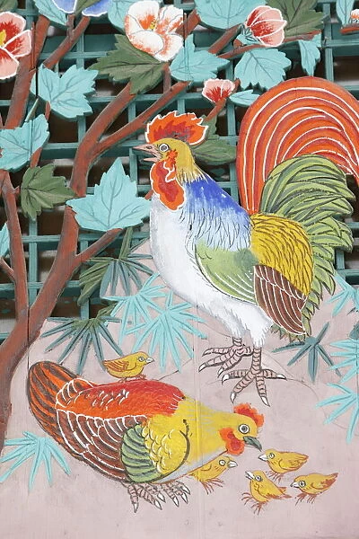 Rooster, hen and chicks, Seoul, South Korea, Asia