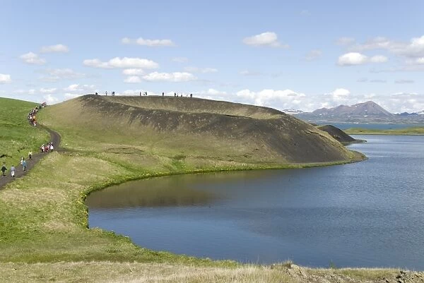 Rootless crater, Skutustadir, south end of Lake Myvatn, Iceland, Polar Regions