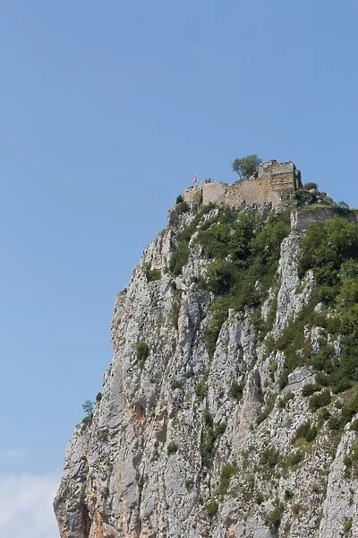 Roquefixade Carthar Castle on top of a rugged rock, Languedoc-Roussillon, France, Europe