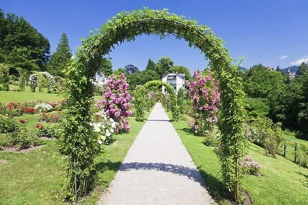 Rose arches, Rose Garden Beutig, Baden-Baden, Black Forest, Baden Wurttemberg, Germany, Europe