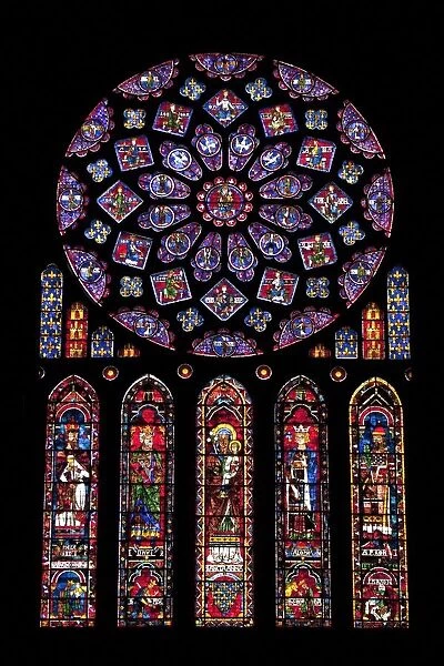 Rose window, Medieval stained glass windows in North Transept, Chartres Cathedral