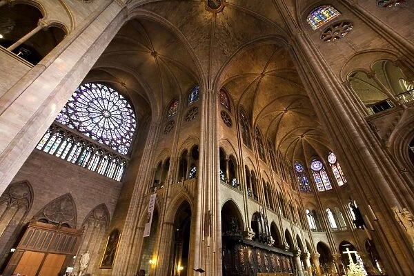 Rose window and the vaults of Notre Dame, UNESCO World Heritage Site, Paris