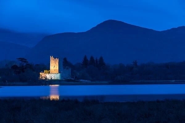 Ross Castle at dusk, Killarney National Park, County Kerry, Munster, Republic of Ireland