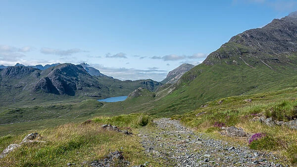 The rough road from Kilmarie to Camasunary with the towering pinnacles of Sgurr nan