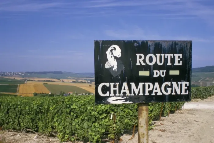 Framed Print : Route du Champagne sign, near Epernay, Marne, Champagne Ardenne, France, Europe