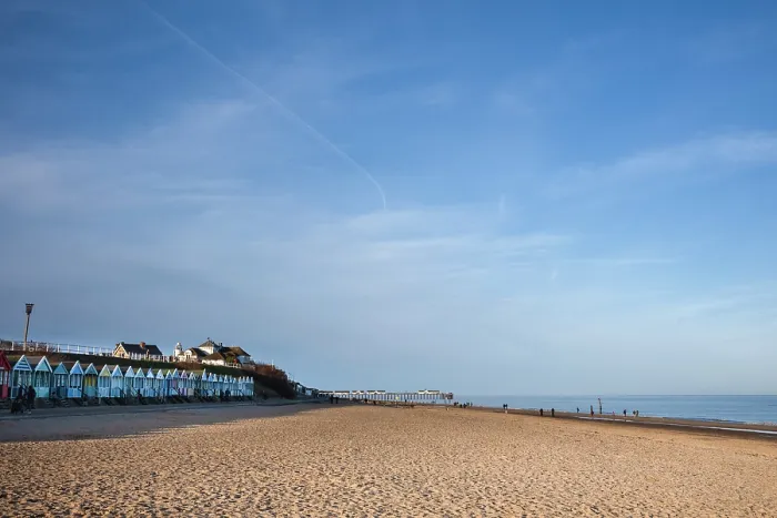 Framed Print : A row of colourful beach-huts on the beach at Southwold in the county of Suffolk, United Kingdom Framed Print : A row of colourful beach-huts on the beach at Southwold in the county of Suffolk, United Kingdom