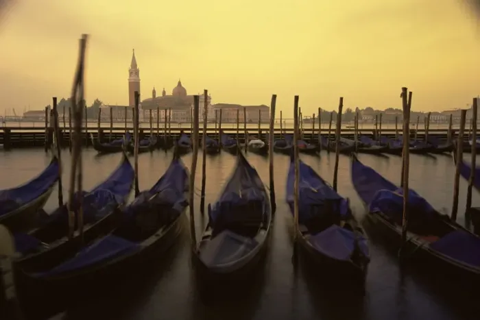 Framed Print : Row of gondolas at dawn Framed Print : Row of gondolas at dawn