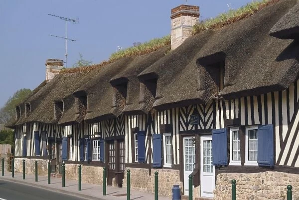 Row of half timbered cottages, village of Tourgeville, near Deauville, Calvados