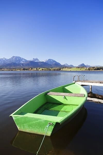 Rowing boat on Hopfensee Lake, near Fussen, Allgau, Bavaria, Germany, Europe