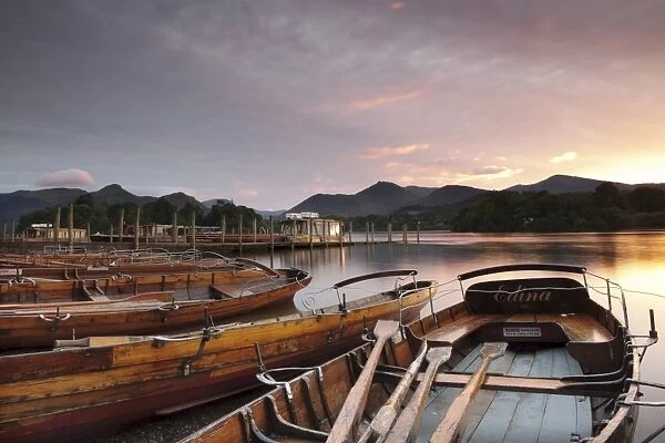 Rowing boats on Derwent Water, Keswick, Lake District National Park, Cumbria, England, United Kingdom, Europe
