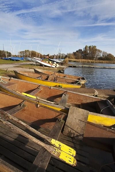 Rowing boats at Hornsea Mere, East Riding of Yorkshire, Yorkshire, England, United Kingdom, Europe