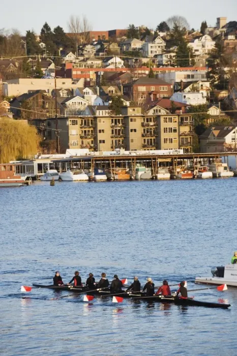 Framed Print : Rowing team on Lake Union, Seattle, Washington State, United States of America Framed Print : Rowing team on Lake Union, Seattle, Washington State, United States of America