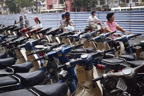 Rows of motorcycles parked in Ho Chi Minh City (Saigon)