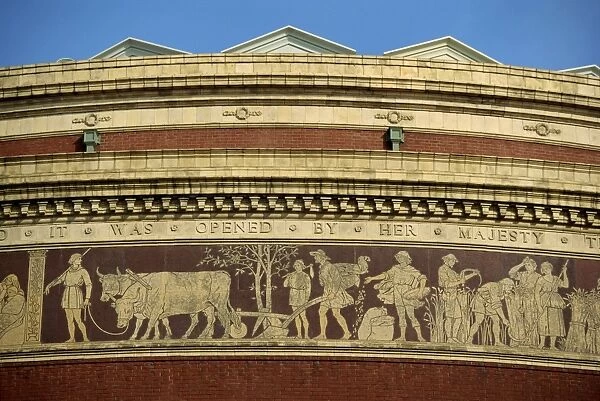 Detail on the Royal Albert Hall, built in 1871 and named after Prince Albert