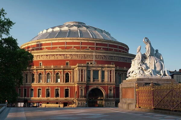 Royal Albert Hall and corner statue of the Albert Memorial, Kensington