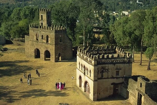 The Royal Enclosure, with wedding party, Gondar, Ethiopia, Africa