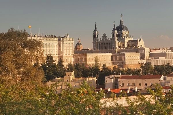 Royal Palace (Palacio Real) and Almudena Cathetral (Santa Maria la Real de La Almudena) at sunset