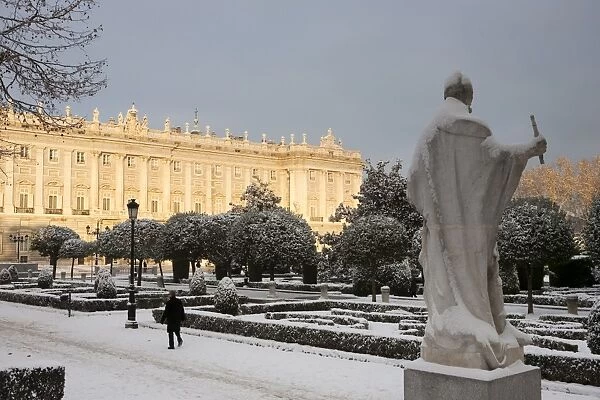 Royal Palace, Plaza de Oriente, in snow, Madrid, Spain, Europe