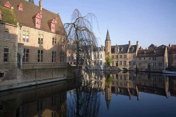 Rozenhoedkaai (quayside) and Belfry from Braambergstraat, near Markt, central Bruges
