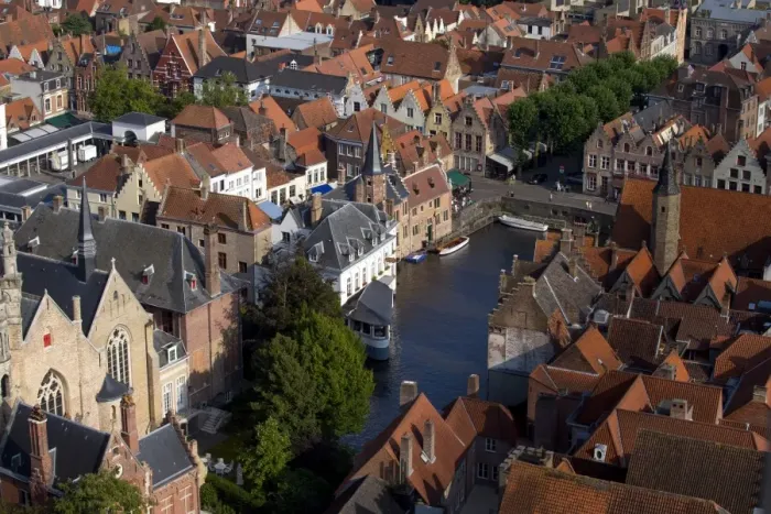 Framed Print : Rozenhoedkaai seen from the top of Belfry Tower (Belfort Tower), UNESCO World Heritage Site
