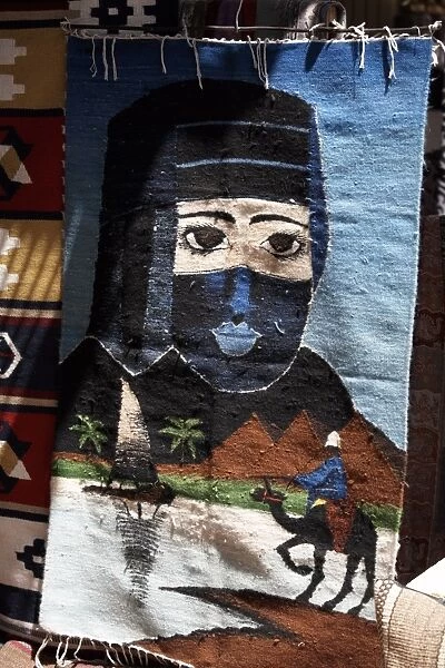 A rug depicting Egyptian life on sale at Aswan Souq, Aswan, Egypt, North Africa, Africa