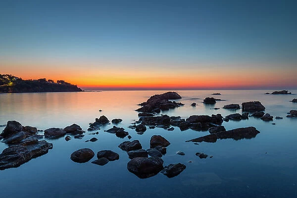 Rugged coastline near Cefalu at dusk, Province of Palermo, Sicily, Italy, Mediterranean, Europe