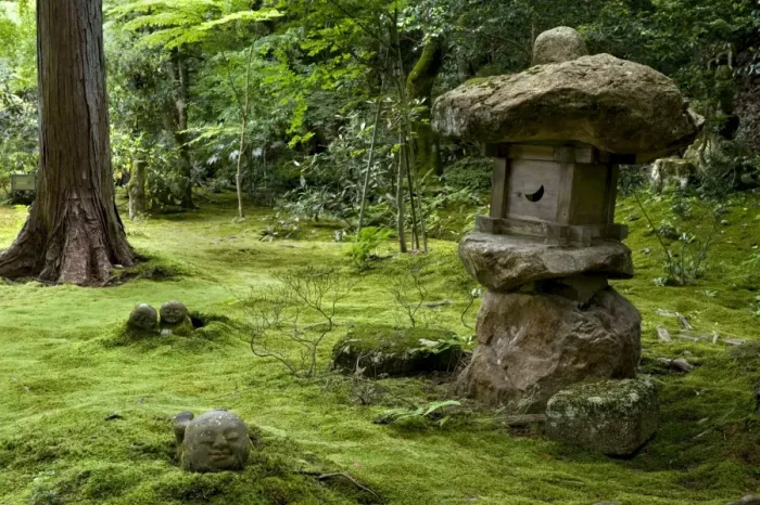 Framed Print : A rugged stone lantern accents a moss garden at Sanzenin Temple in Ohara Framed Print : A rugged stone lantern accents a moss garden at Sanzenin Temple in Ohara
