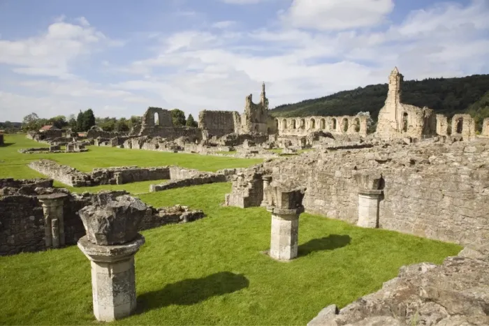 Framed Print : Ruins of the 12th century Cistercian Byland Abbey, destroyed by Scottish army in Battle of Byland 1322, when Edward ll was defeated, Coxwold, North York Moors National Park, Yorkshire, England, United Framed Print : Ruins of the 12th century Cistercian Byland Abbey, destroyed by Scottish army in Battle of Byland 1322, when Edward ll was defeated, Coxwold, North York Moors National Park, Yorkshire, England, United
