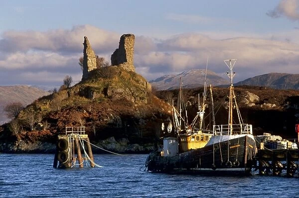 Ruins of Castle Moil and fishing harbour at Kyleakin