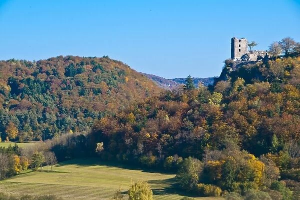 The ruins of castle Neideck in autumm, Franconian Switzerland region, Franconia