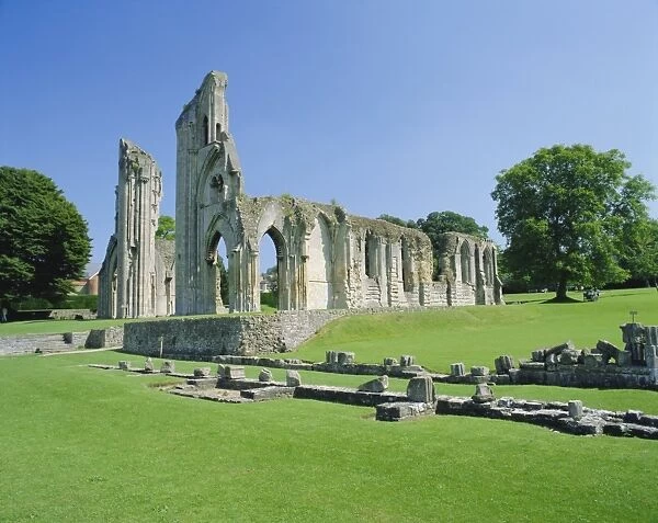 The ruins of Glastonbury Abbey, Glastonbury, Somerset, England, UK