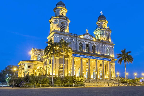 Ruins of the old cathedral Santiago de Managua at night, Managua, Nicaragua, Central