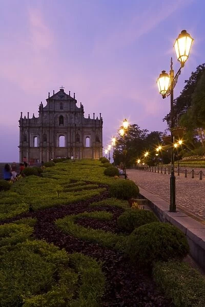 The ruins of Sao Paulo Cathedral (St. Pauls Cathedral) in central Macau at dusk