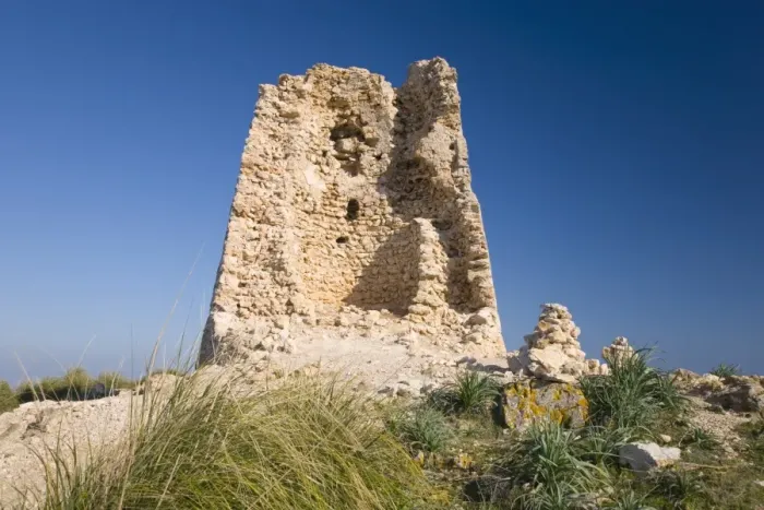 Framed Print : Ruins of the Talaia de Son Jaumell, an ancient watchtower above Cala Agulla Framed Print : Ruins of the Talaia de Son Jaumell, an ancient watchtower above Cala Agulla