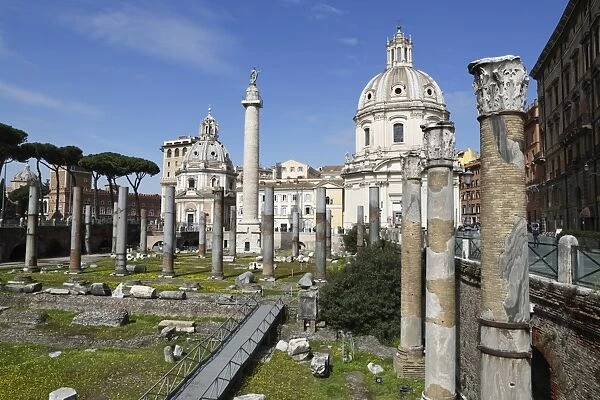 Ruins of Trajan Forum (Foro Traiano) with Trajans Column and Santa Maria di Loreto