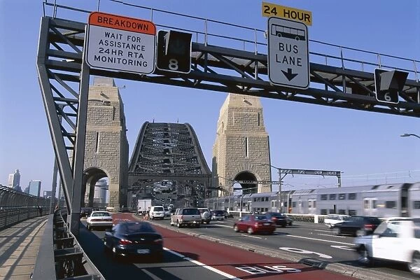 Rush hour traffic, Sydney Harbour Bridge, Sydney, New South Wales (NSW)