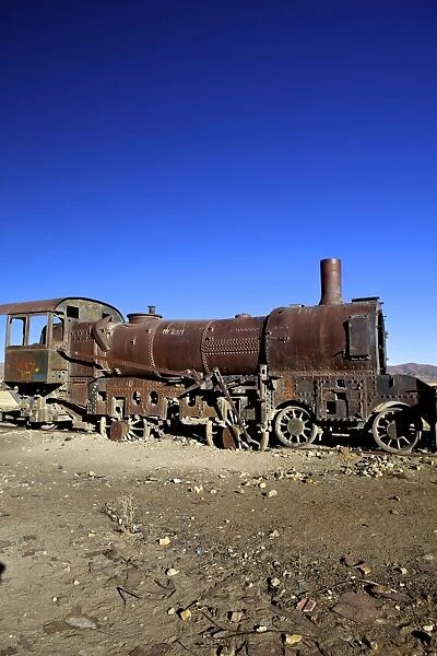 Rusting old steam locomotive at the Train cemetery (train graveyard), Uyuni, Southwest, Bolivia, South America